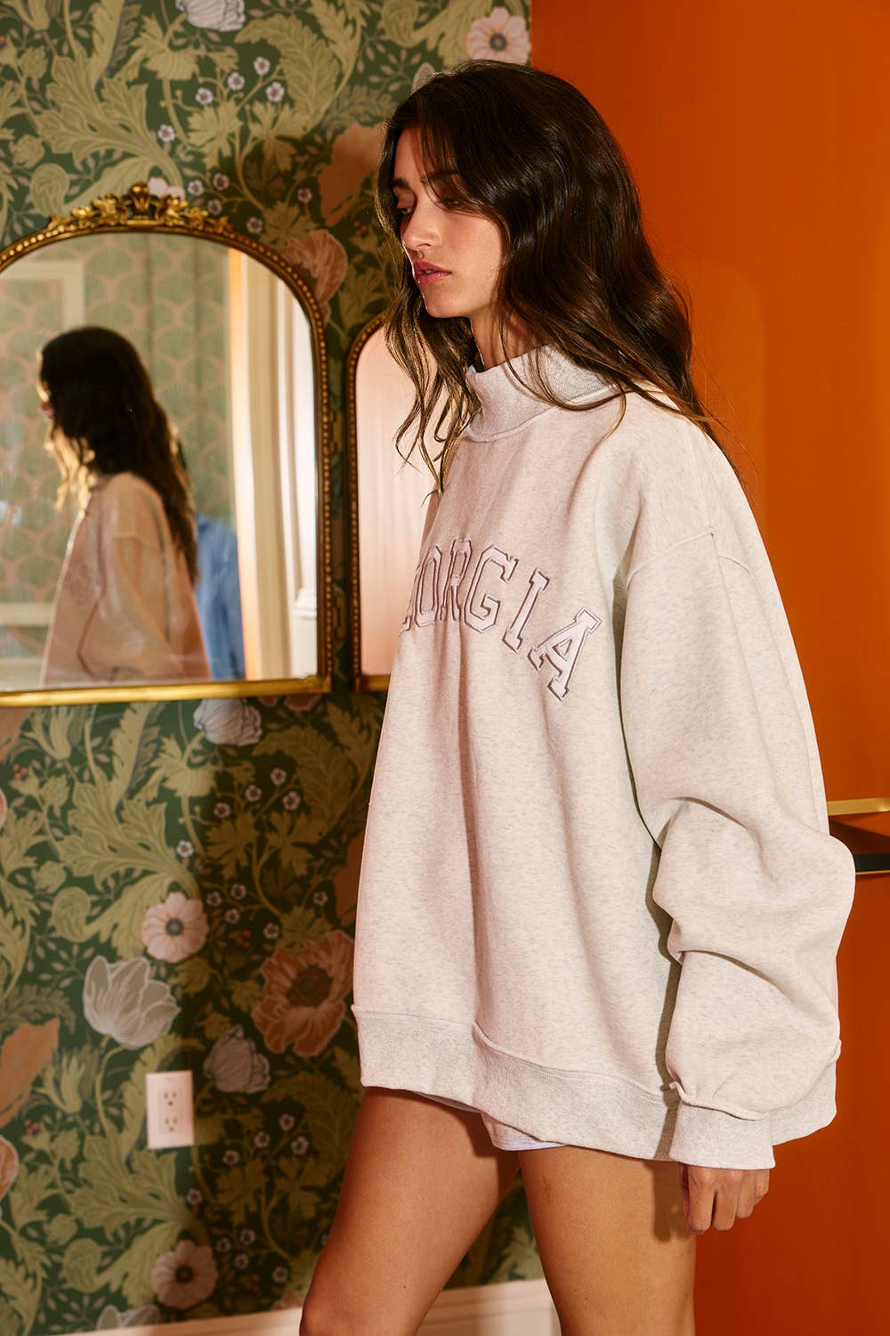 GEORGIA Embroidered Mock Neck Sweatshirt