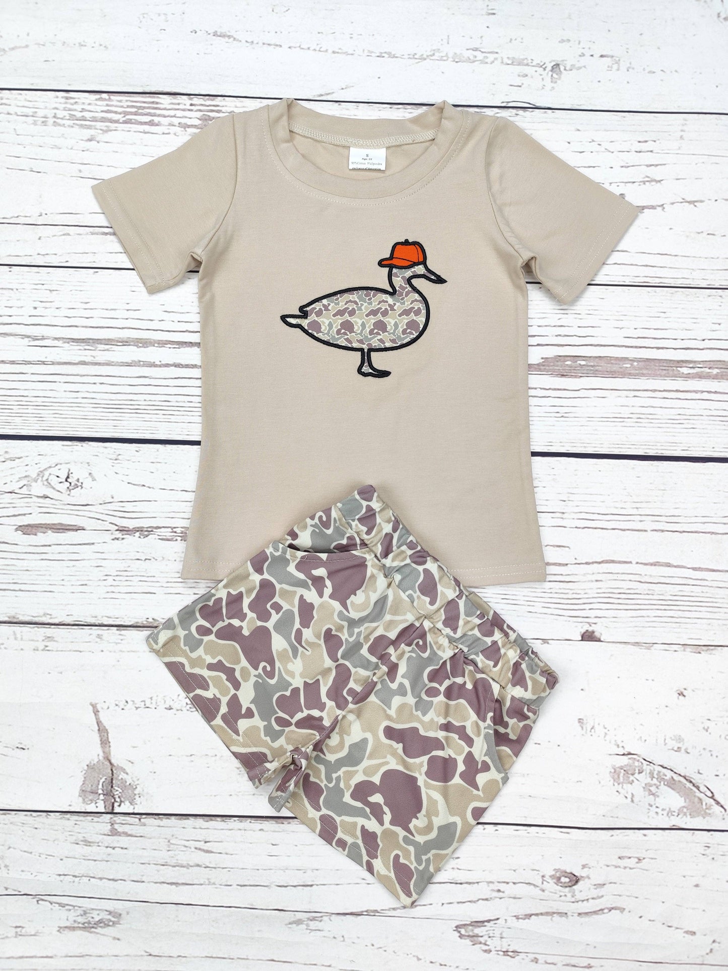 Boys Camouflage Duck Appliqué Top Shorts Set: 2T