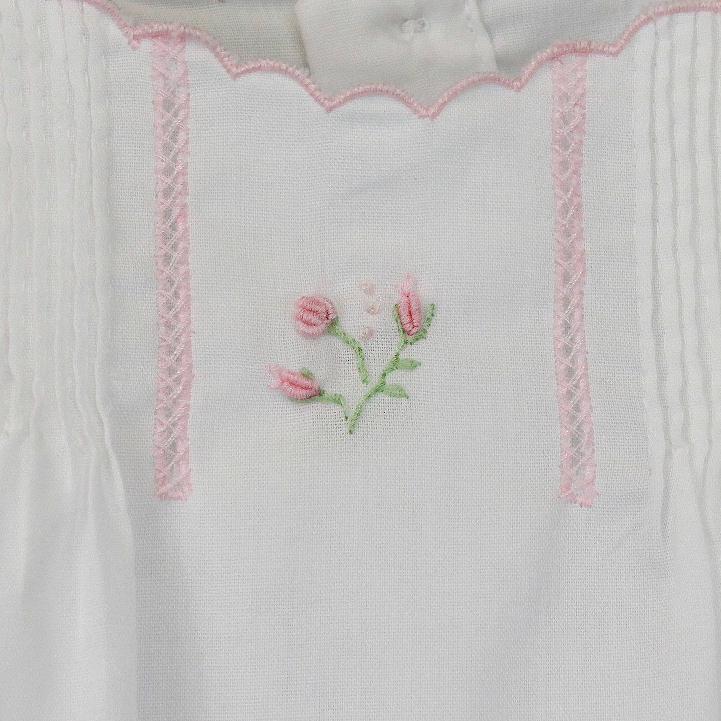 Flower Embroidered Heirloom Gown & Hat: Pink / Newborn