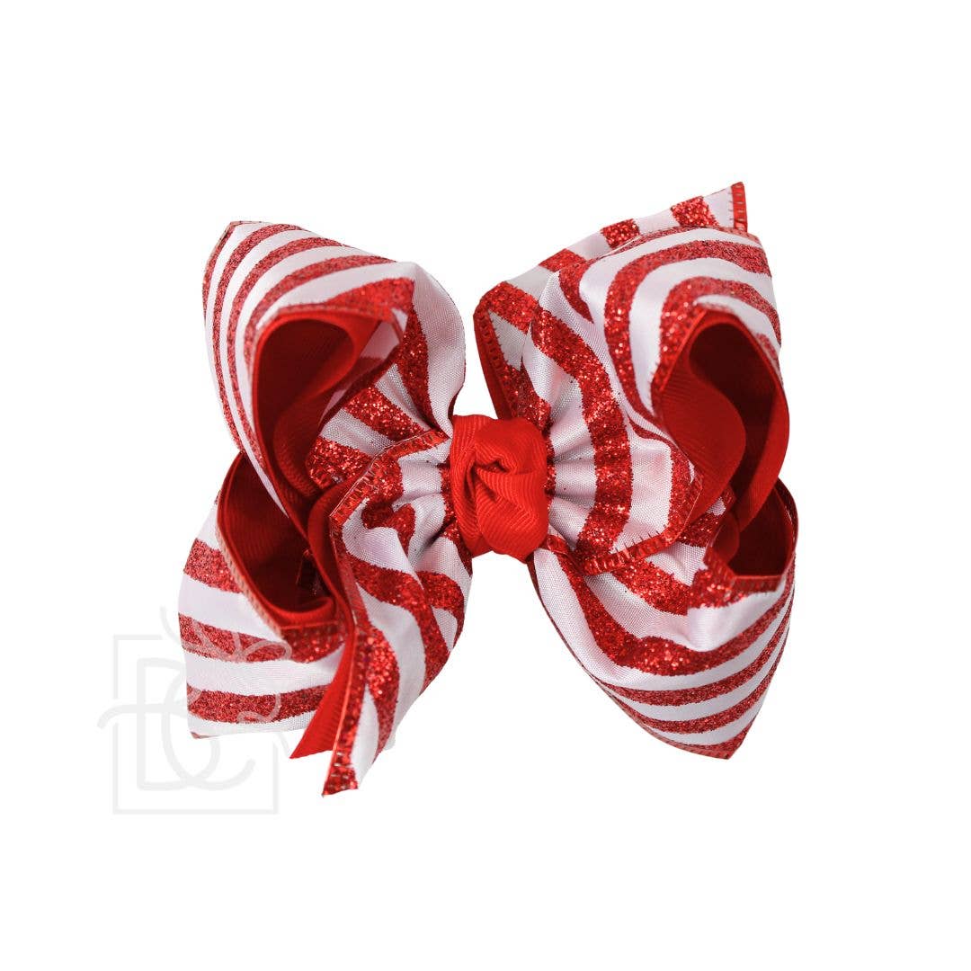 Layered X-mas Glitter Stripe Bow on Alligator Clip : 4.5" Large
