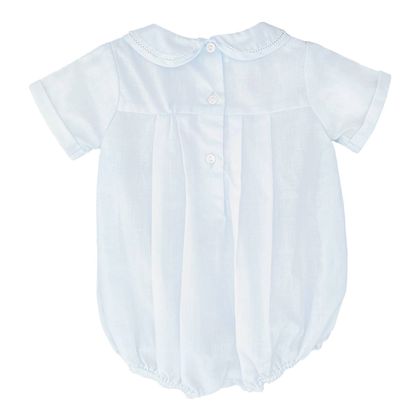 Blue Romper with Hand Feather Stitching: