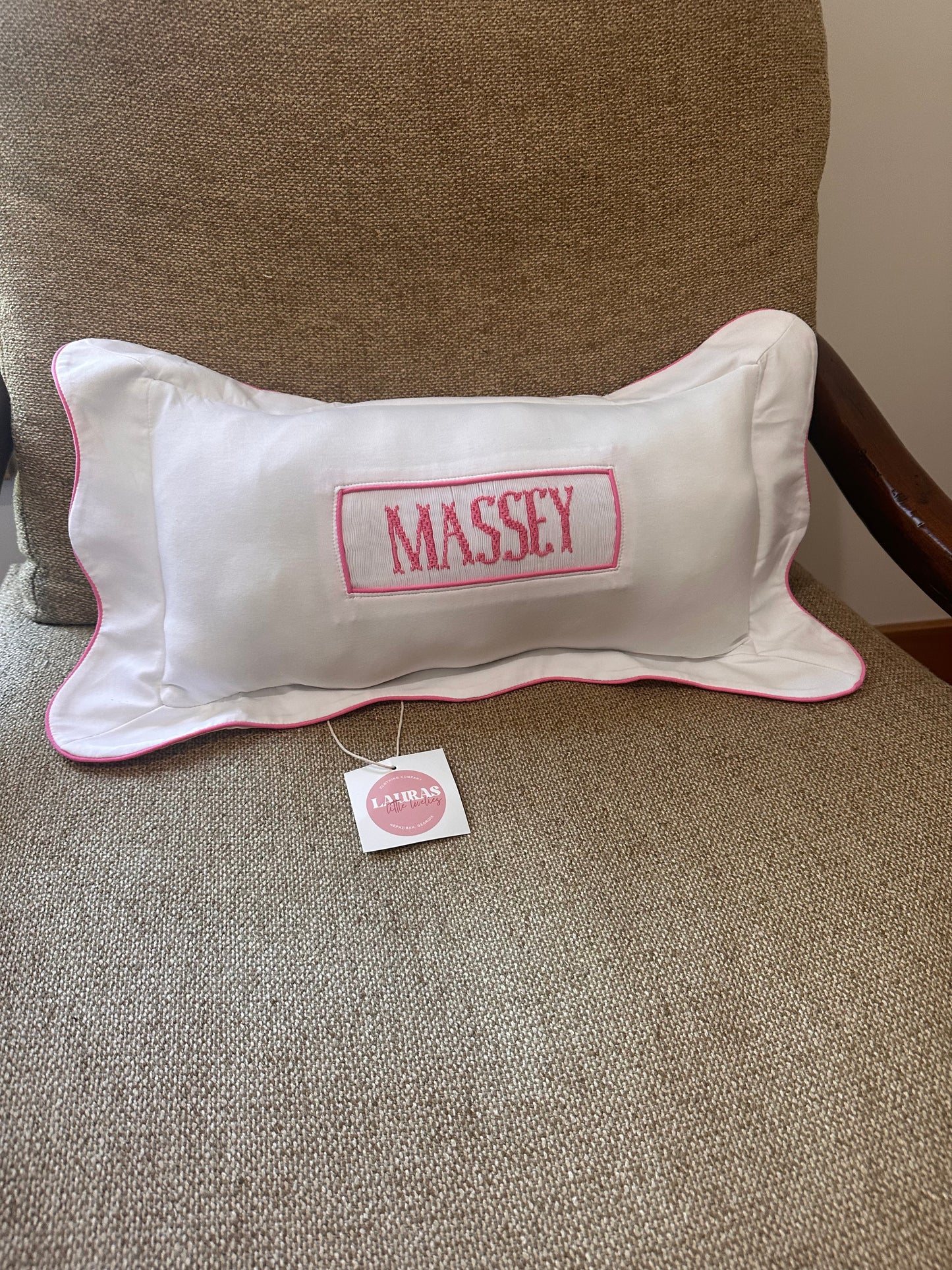 Scalloped Name Smock Throw Pillow