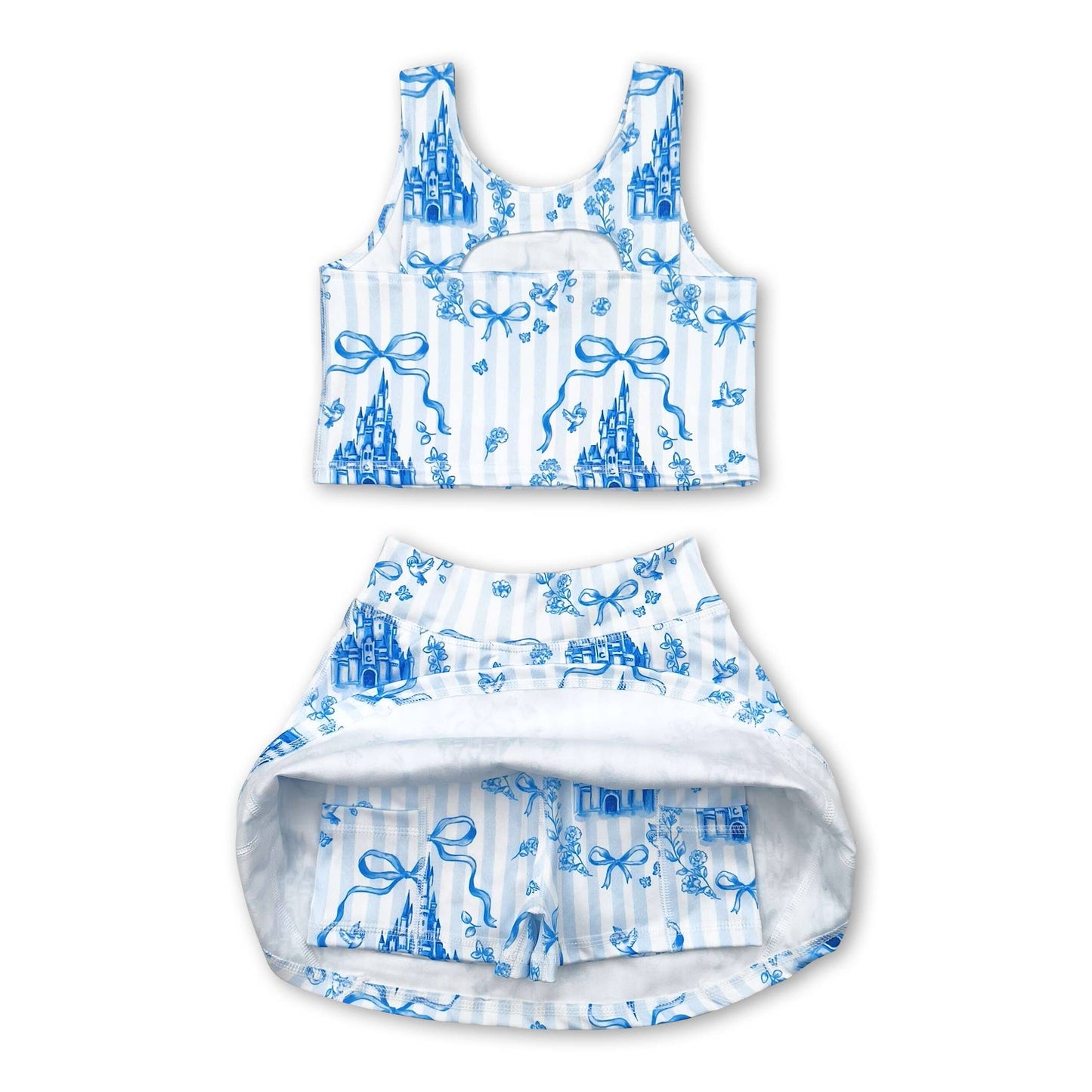 Sleeveless light blue bow castle girls athletic dresses: Dress / 4T