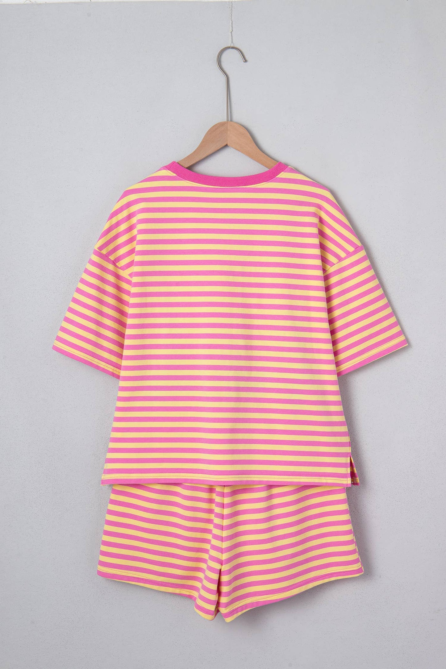 LAS Stripe Contrast Trim Boxy Terry Short Set (S-XL): Rose Stripe / Missy / XL