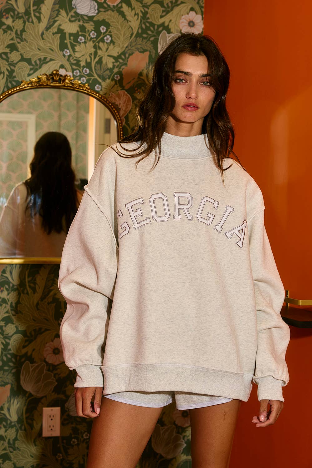 GEORGIA Embroidered Mock Neck Sweatshirt