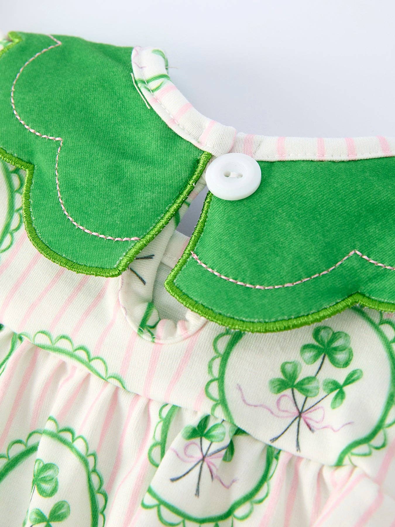 St. Patrick's Day Shamrock Striped Long Sleeve Baby Girl Romper: 6M