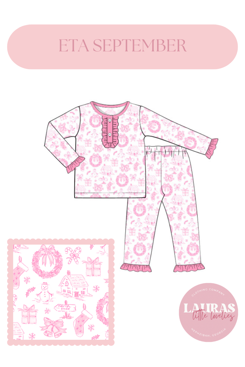 Pretty Pink Chrismtas Toile Girls PJ Set