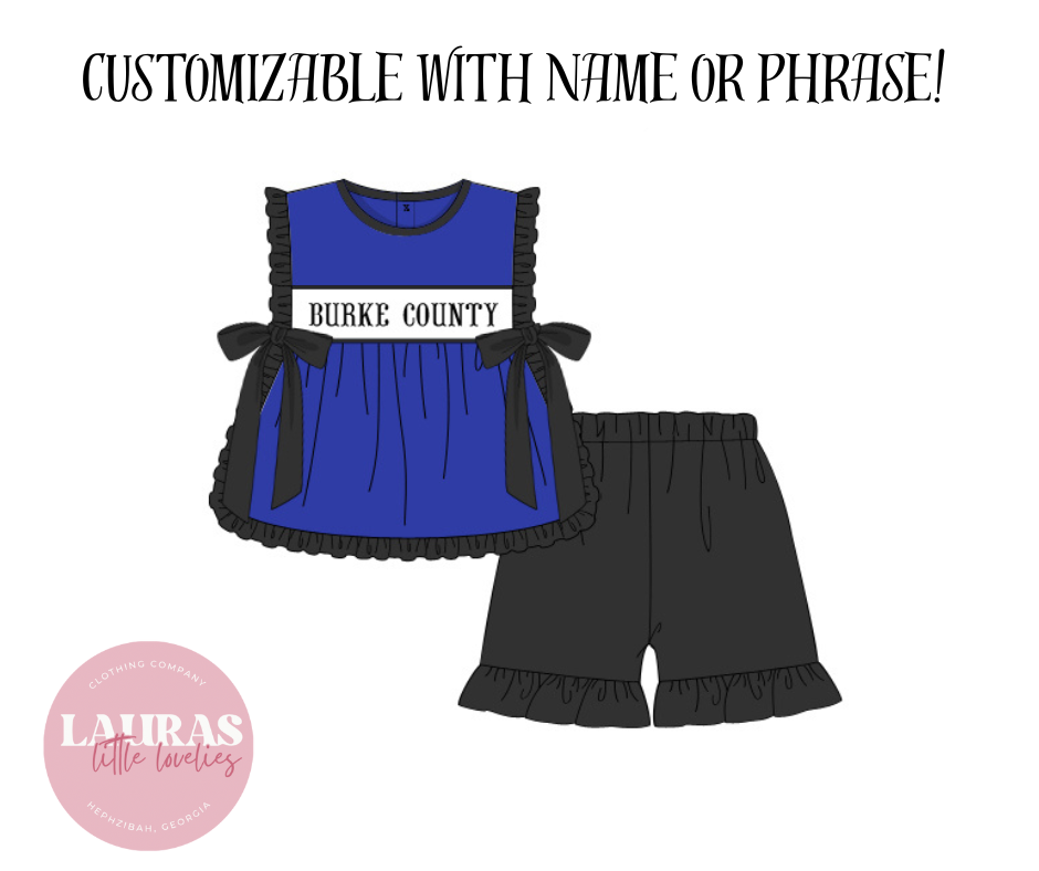Black & Blue Girls Shorts Set