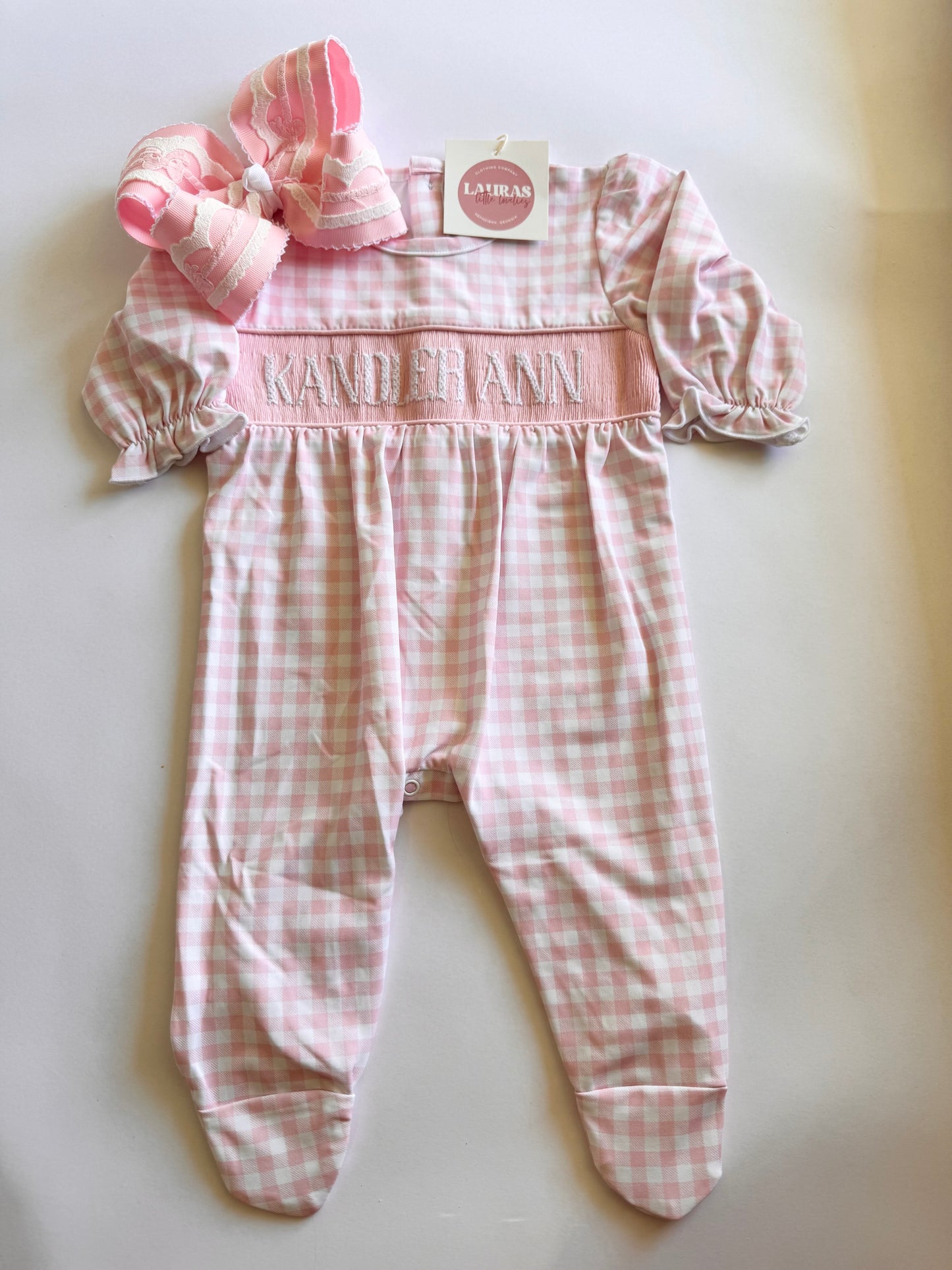 Pink Gingham Footie Romper