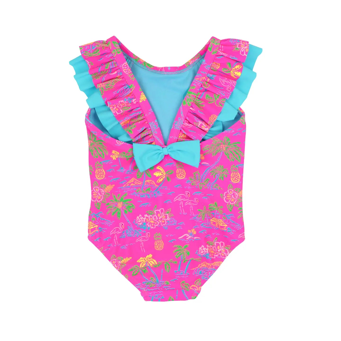 Girls Neon Island Time Ruffle V-Back One Piece