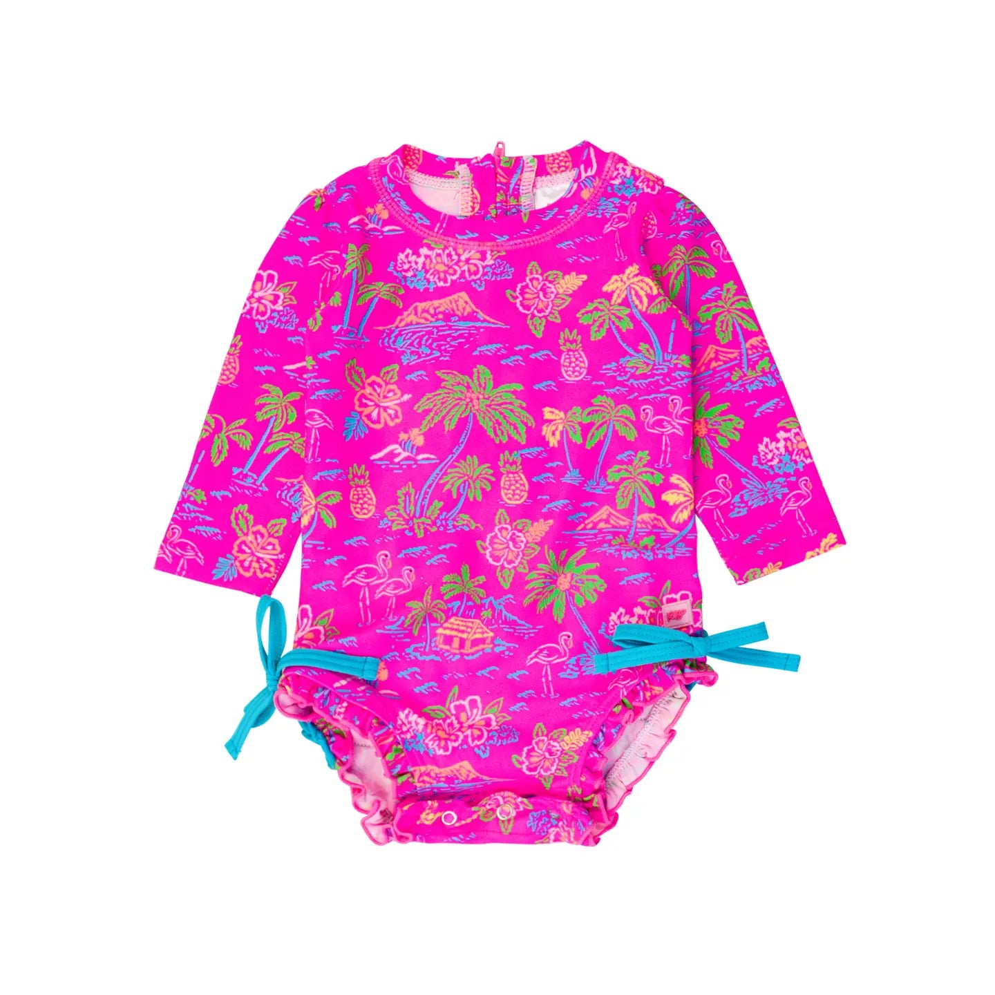 Baby Girls Neon Island Time Long Sleeve One Piece Rash Guard