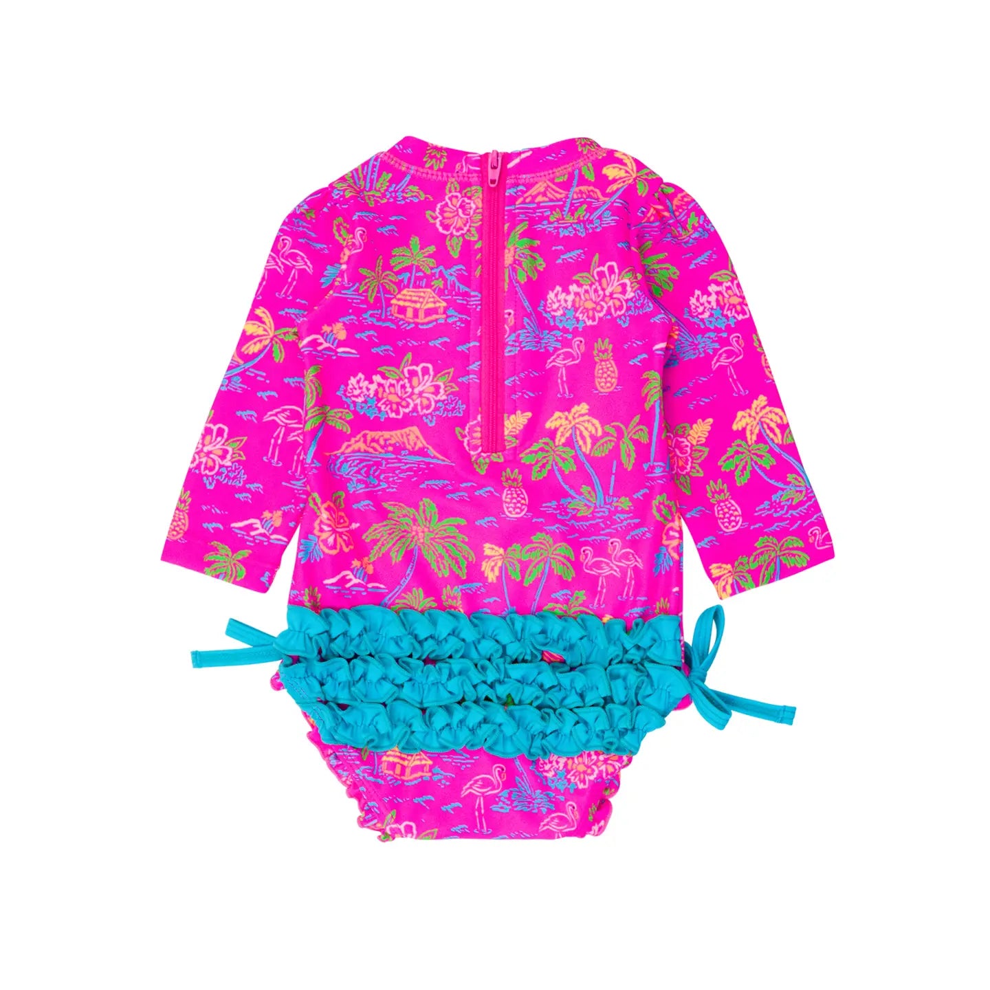 Baby Girls Neon Island Time Long Sleeve One Piece Rash Guard
