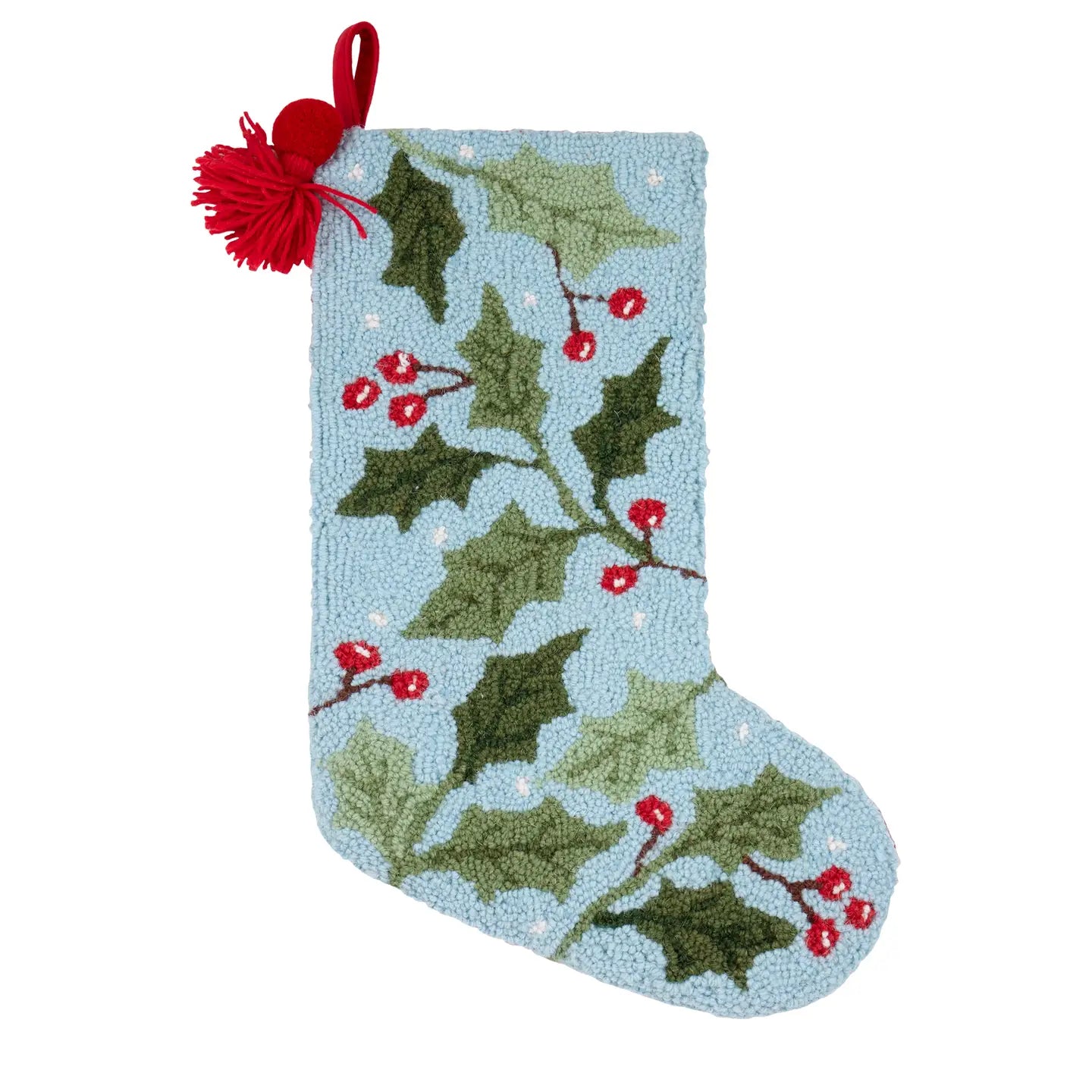 Holly Tassel & Pom Pom Hook Stocking