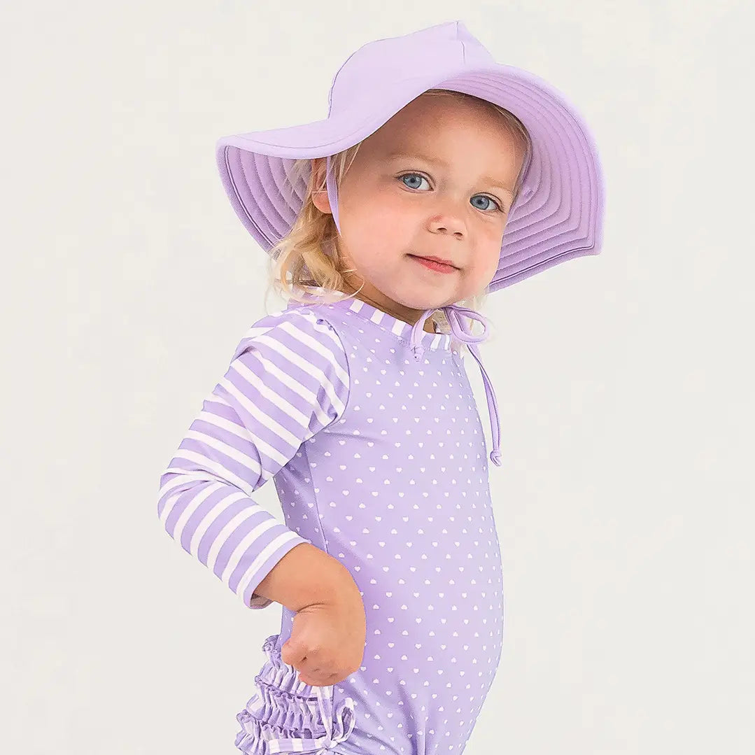 Baby Girls Lavender Heart Polka Dot Long Sleeve One Piece Rash Guard