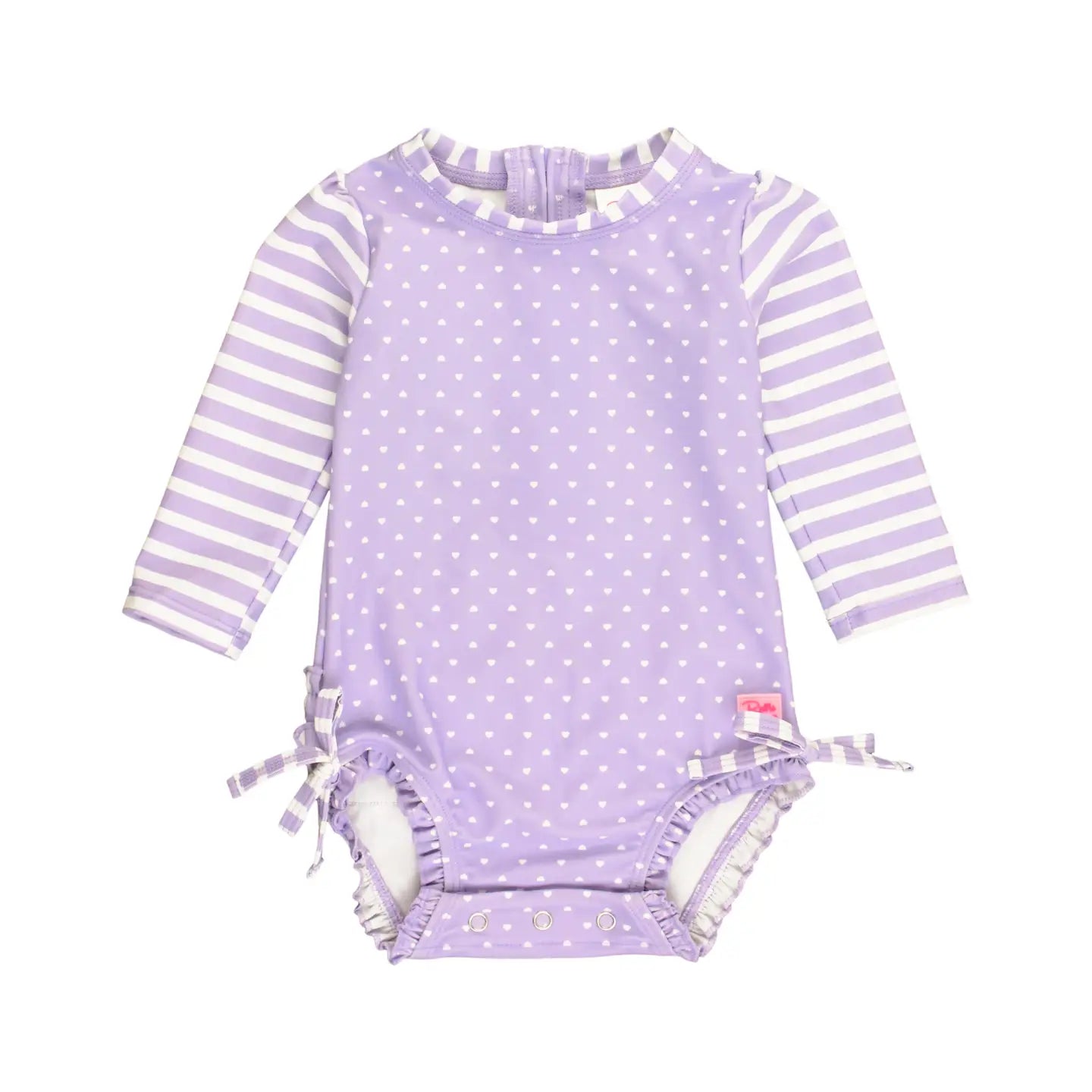 Baby Girls Lavender Heart Polka Dot Long Sleeve One Piece Rash Guard