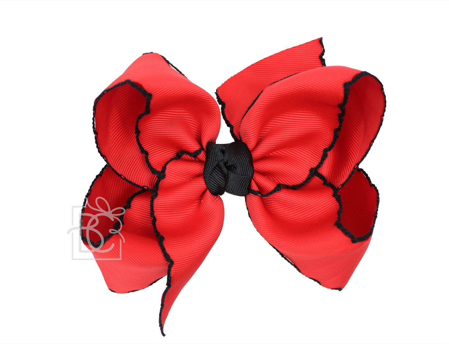 Crochet Edge Bows (Red & Black): 4.5" Large - 1.5" Ribbon on Alligator Clip
