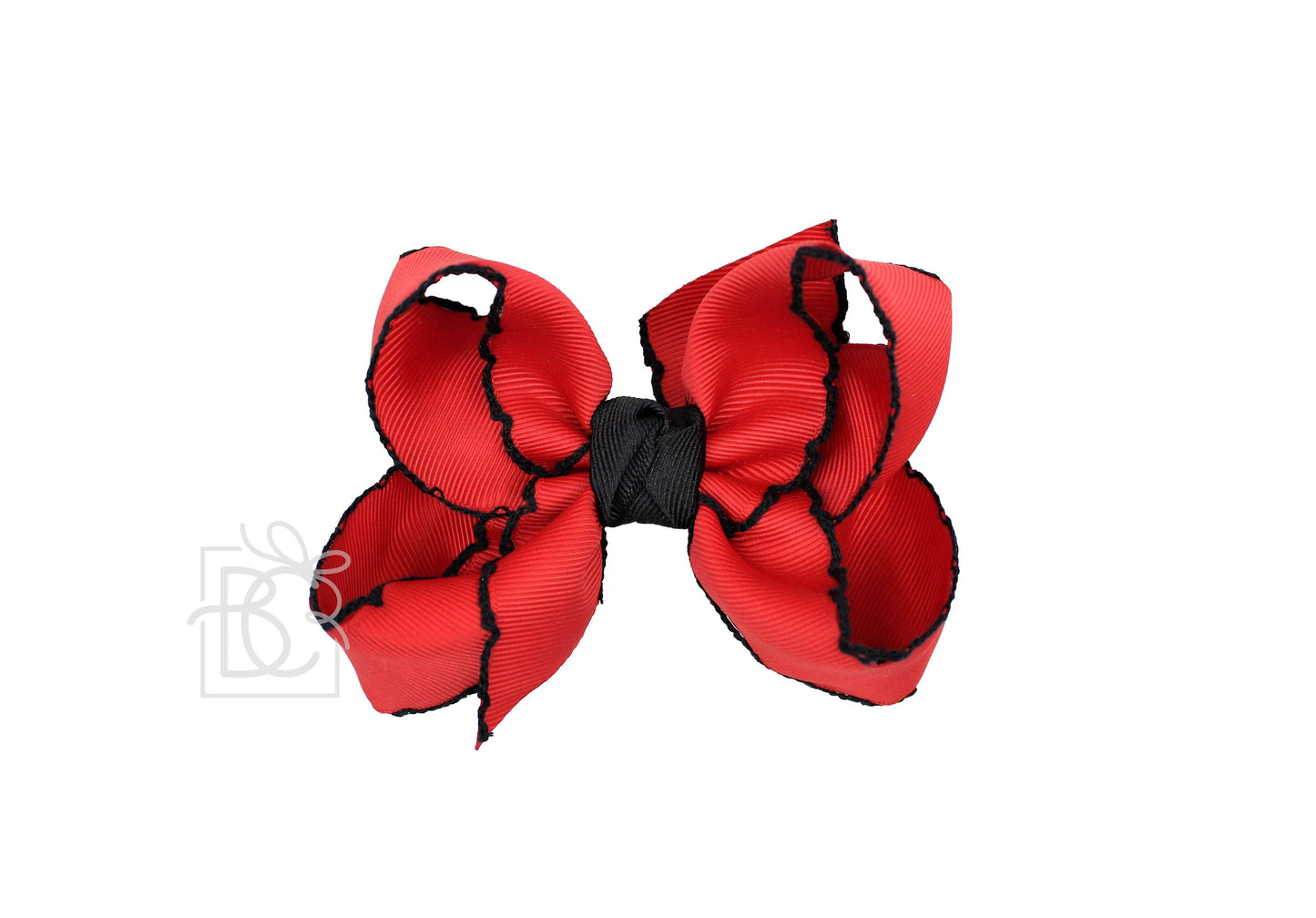 Crochet Edge Bows (Red & Black): 4.5" Large - 1.5" Ribbon on Alligator Clip