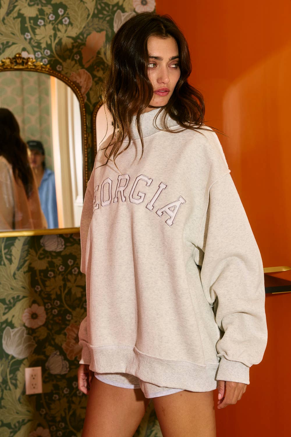 GEORGIA Embroidered Mock Neck Sweatshirt