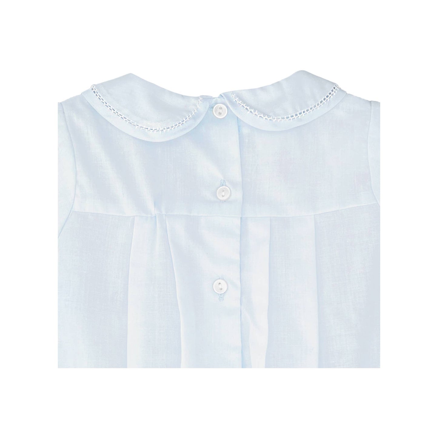 Blue Romper with Hand Feather Stitching:
