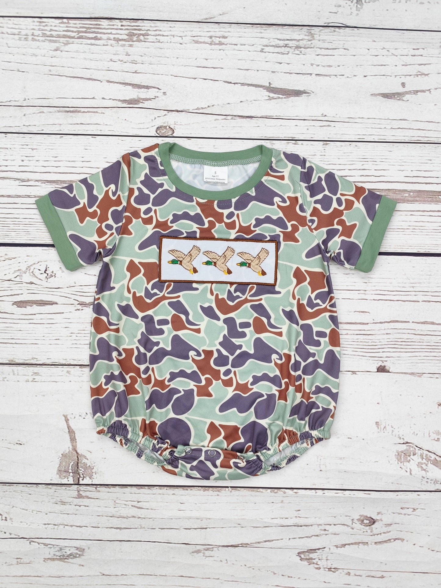 Baby Boy Camouflage Duck Appliqué Bubble: 12-18M