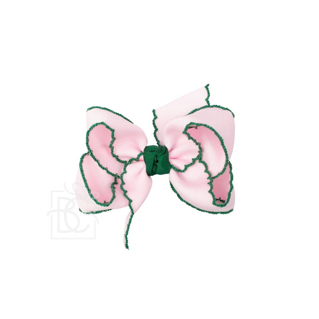 New Crochet Edge Ribbon (Light Pink w/ Forest Green Edge): 5.5" Huge
