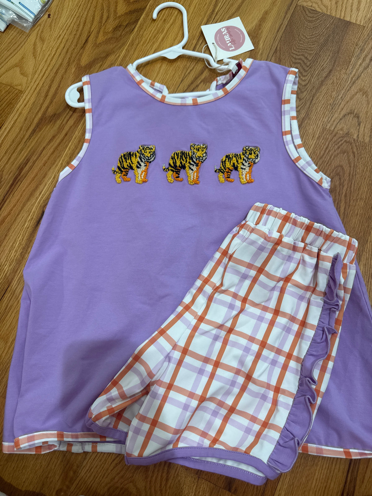 Size 7 One of a kind French Knot Tigers Shorts Set