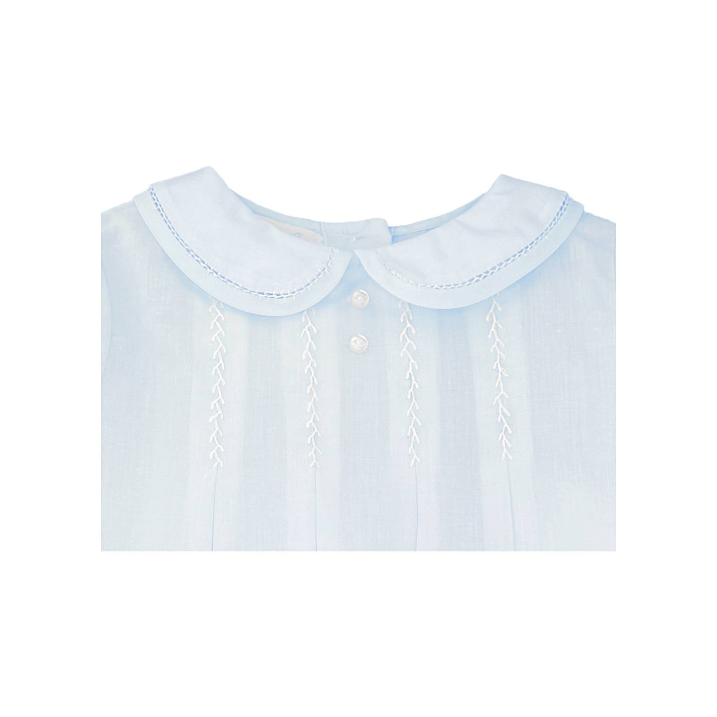 Blue Romper with Hand Feather Stitching: