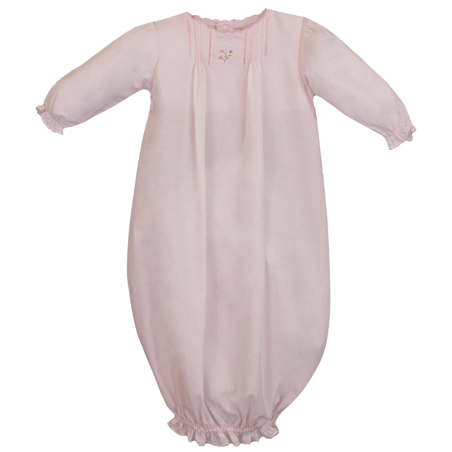 Flower Embroidered Heirloom Gown & Hat: Pink / Newborn