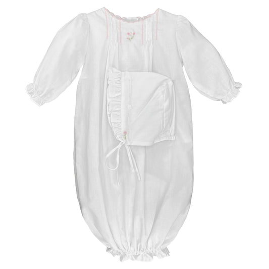 Flower Embroidered Heirloom Gown & Hat: White / Newborn