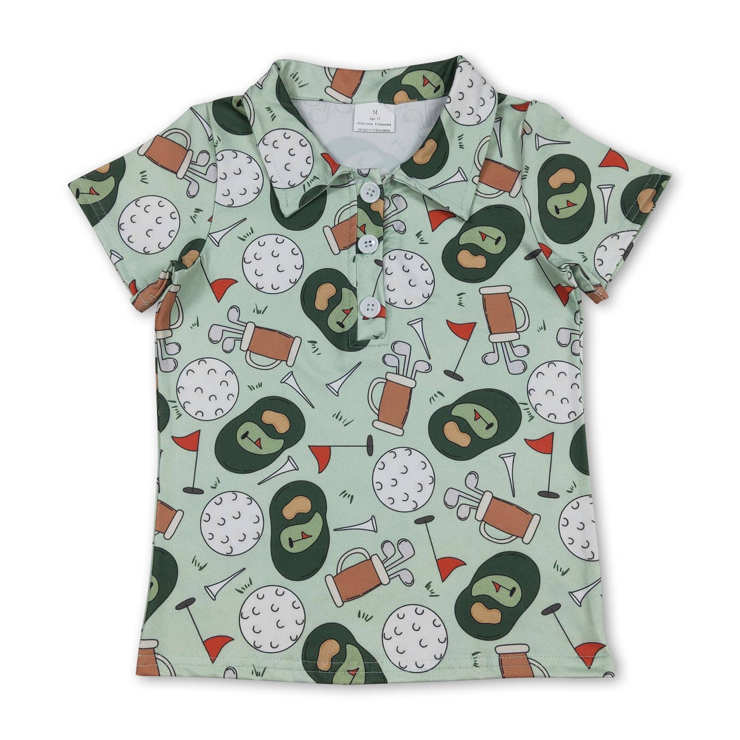 Short sleeves green golf kids boys polo shirt: Stripe golf / 4T