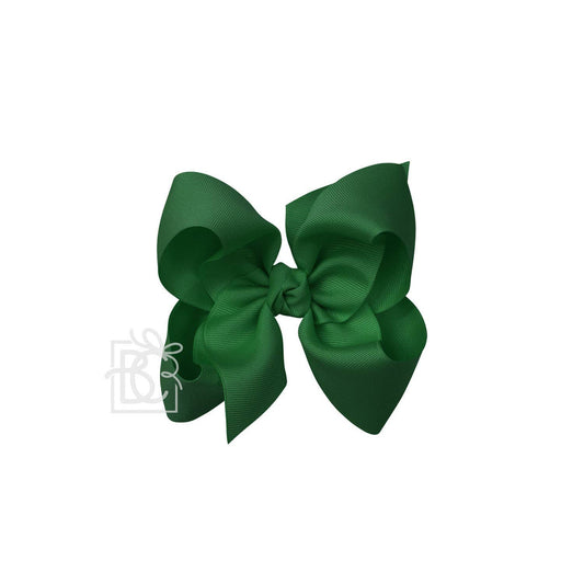 SIGNATURE GROSGRAIN BOW ON CLIP: 5.5" Huge - 2.25" Ribbon on Alligator Clip / FOREST GREEN