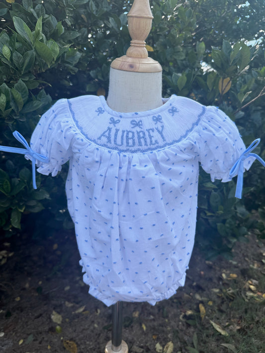 Blue Bitty Bows Name Smock Bubble