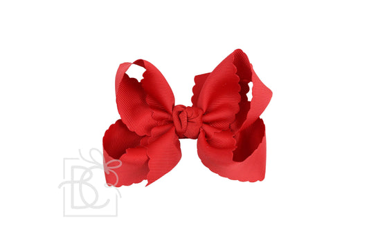SCALLOPED EDGE BOW: Red / 4.5" Large - 1.5" Ribbon on Alligator Clip