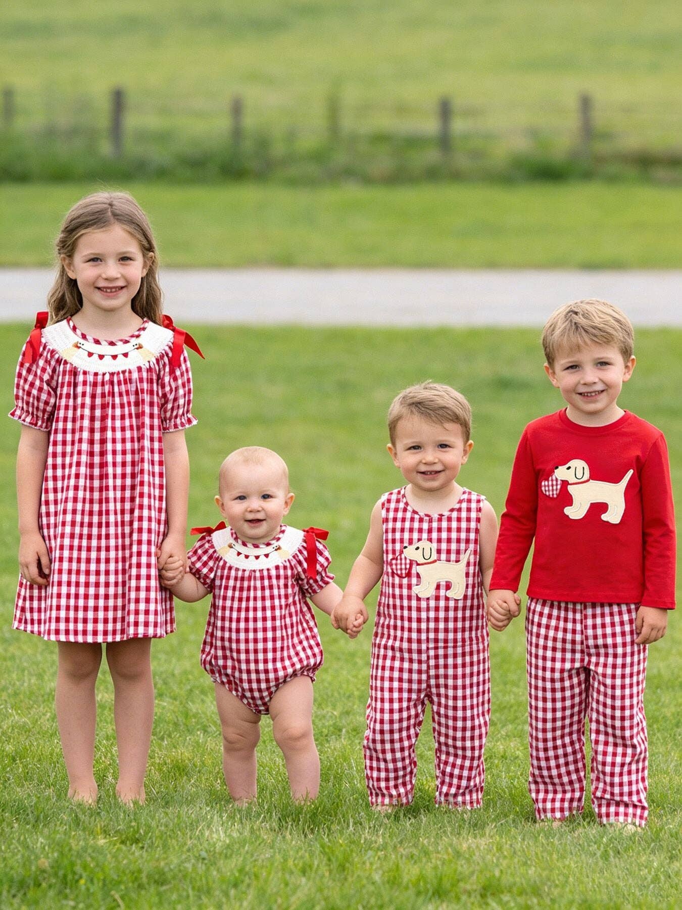 Valentine Red Plaid Boys Romper with Applique Heart Dog Detail: 3M