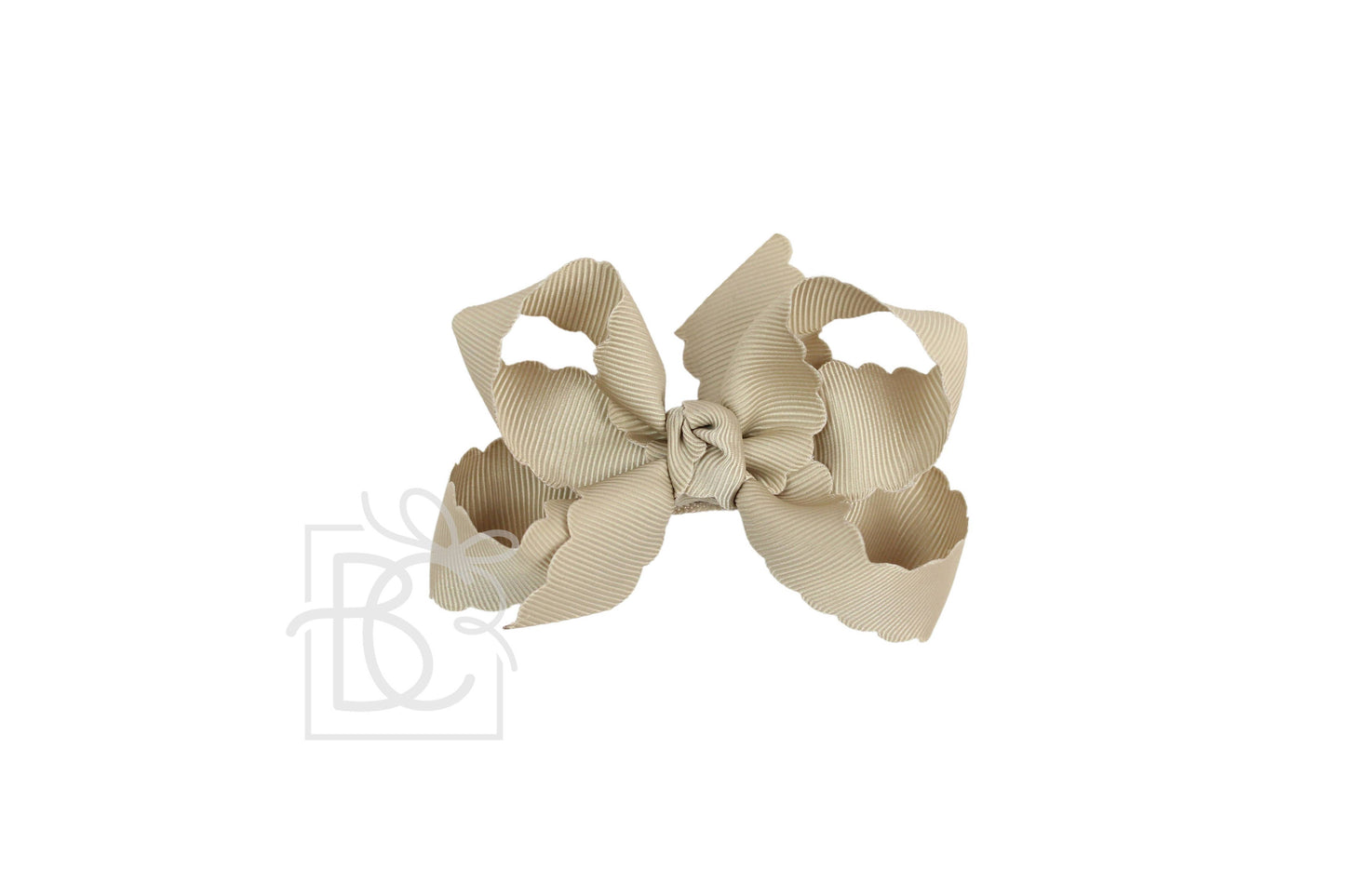 SCALLOPED EDGE BOW: Oatmeal / 4.5" Large - 1.5" Ribbon on Alligator Clip