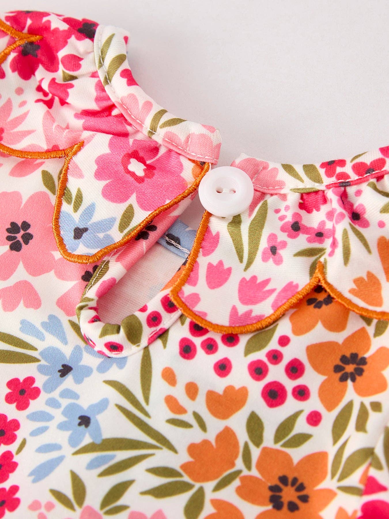Pumpkin Bow Embroidered Floral Bubble