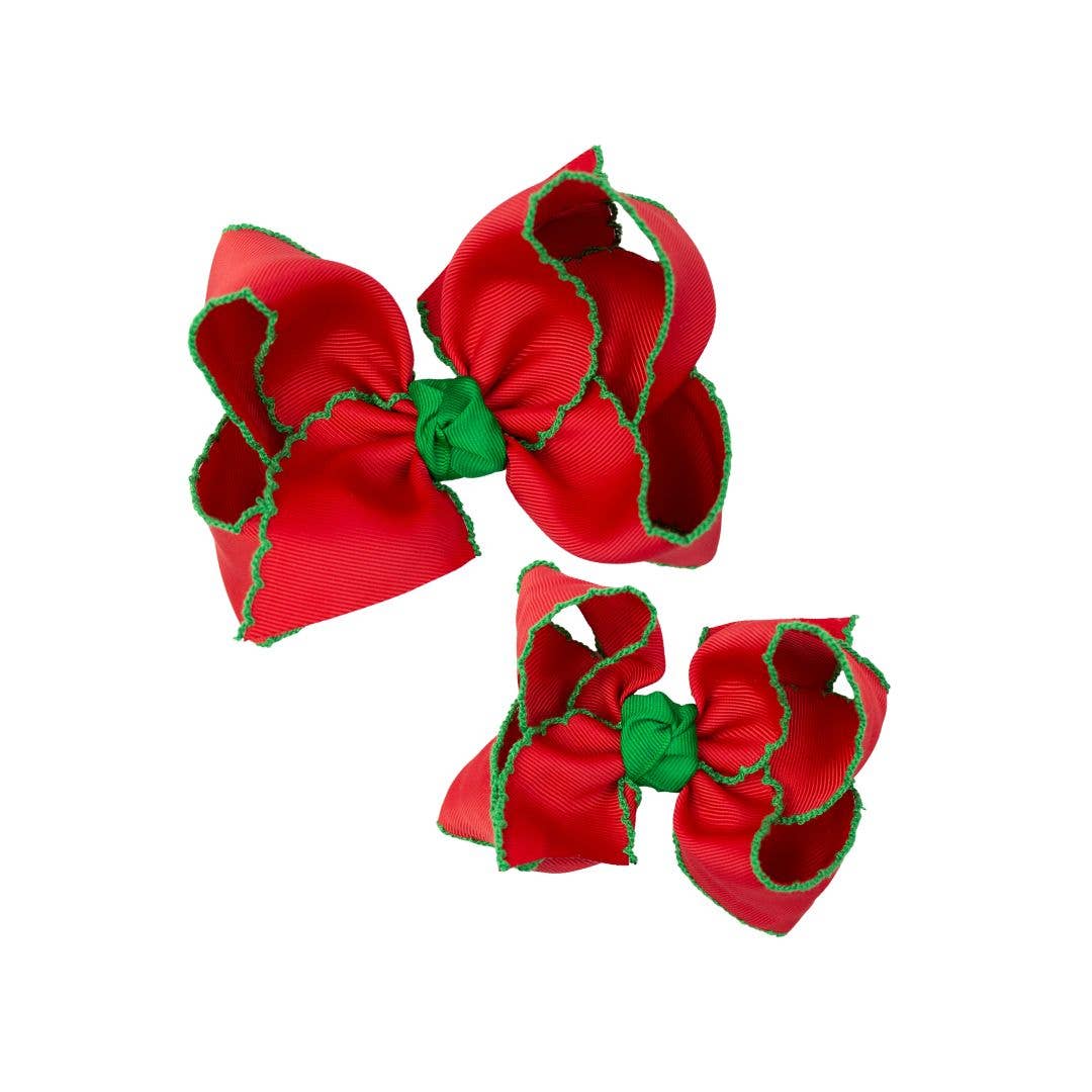 New Crochet Edge Ribbon (Red w/ Emerald): 4.5" Large