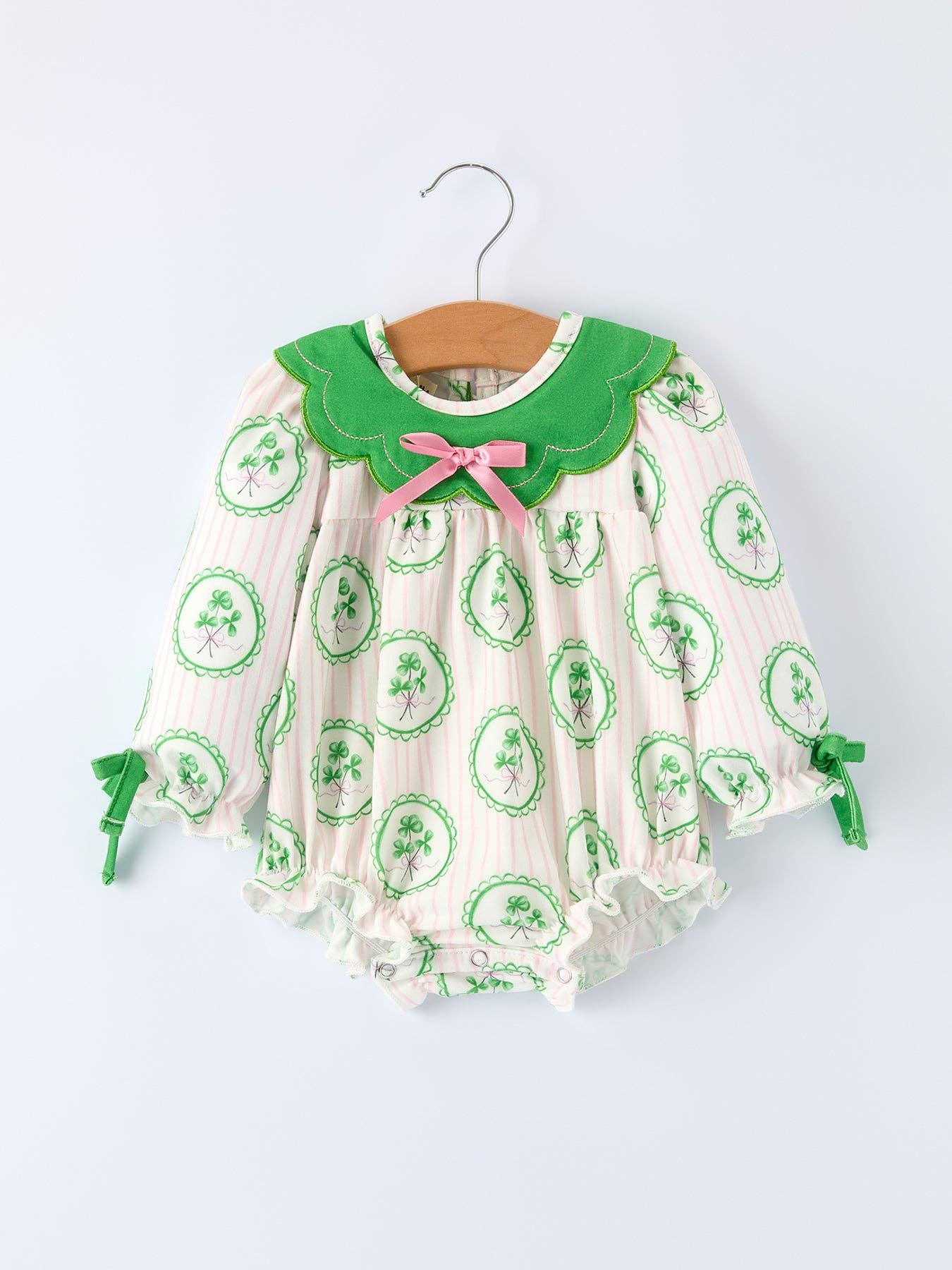St. Patrick's Day Shamrock Striped Long Sleeve Baby Girl Romper: 18M