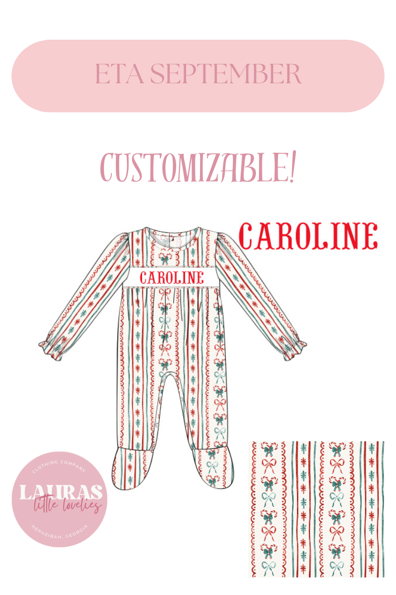 Candy Striped Name Smock Footie Romper