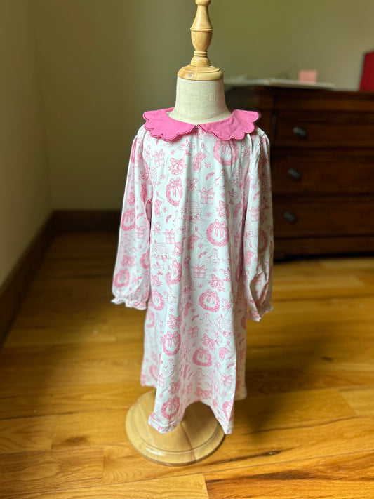 Pretty Pink Christmas Toile Dress