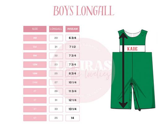 Boys Longall Size Chart