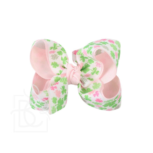 ST. PATRICK'S LIGHT PINK CLOVER HAIR BOWS ON ALLIGATOR CLIP : 4.5" LARGE - 1.5" RIBBON ON ALLIGATOR CLIP