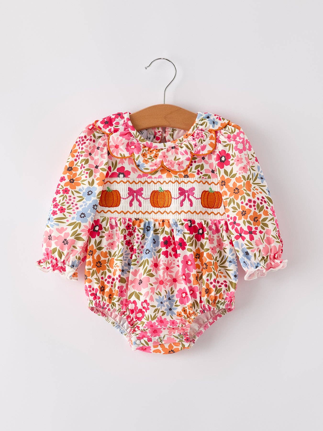 Pumpkin Bow Embroidered Floral Bubble
