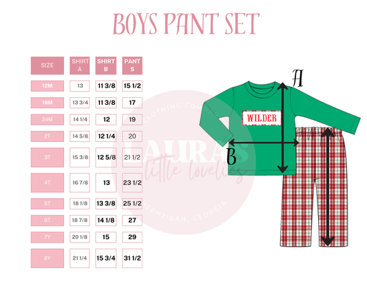 Boys Pant Set Size Chart