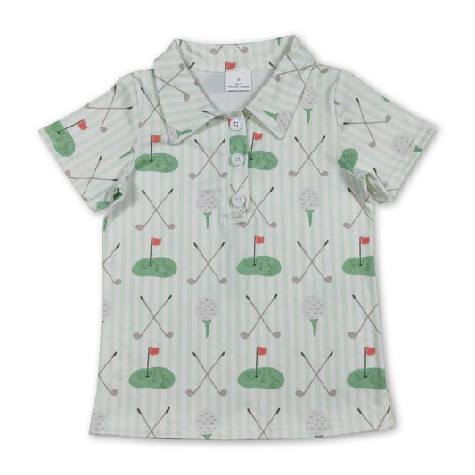 Short sleeves green golf  kids boys polo shirt: Stripe golf / 4T