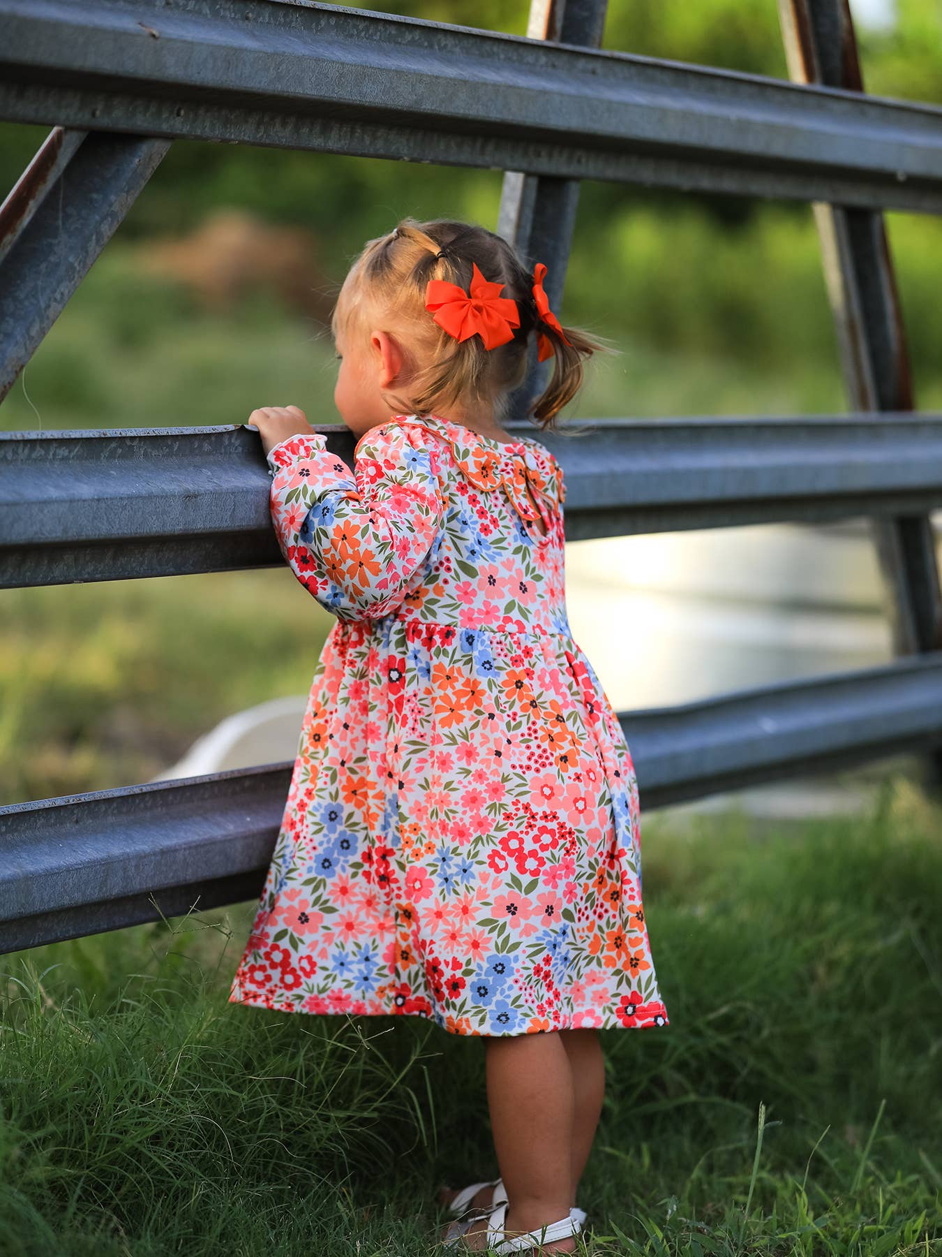 Pumpkin Bow Embroidered Floral Dress