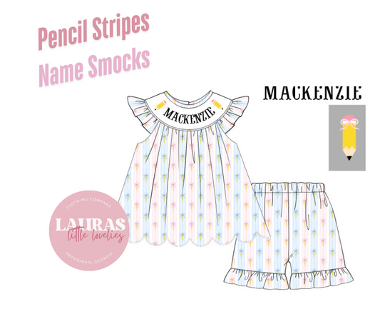 Pencil Stripes Name Smock Shorts Set