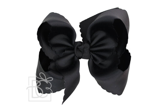 SCALLOPED EDGE BOW: Black / 5.5" Extra Large - 2.25" Ribbon on Alligator Clip