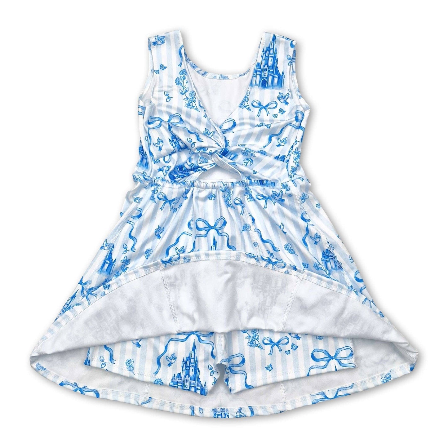 Sleeveless light blue bow castle girls athletic dresses: Dress / 4T