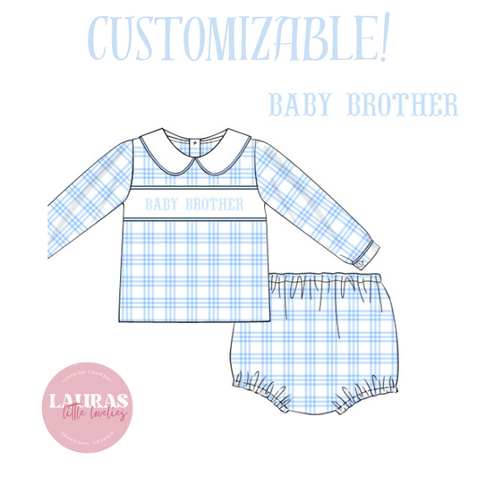 Blue Plaid Name Smock Diaper Set